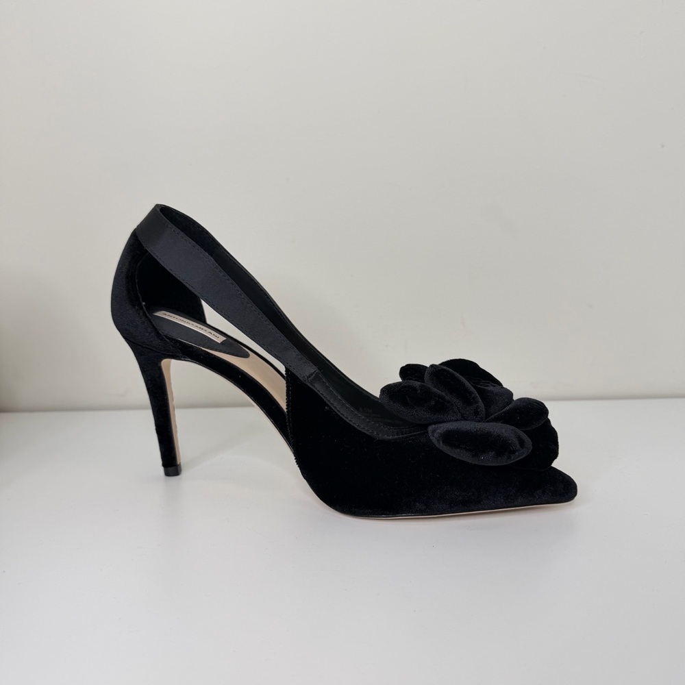Antonio Melanie  Luxe Black Velvet Floral Stiletto Heels Elegant Statement Shoe